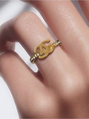Stainless steel Gold Logo Interlocking Ring with Crystal Accents